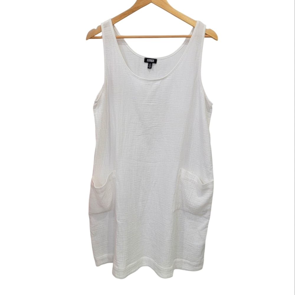 Aimee Kestenberg White Gauzy Waffle-knit Loungewear Cover-up Dress Women’s L